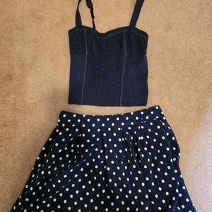 Aeropostale Black and White Polka Dot A-Line Skirt And Crop Top